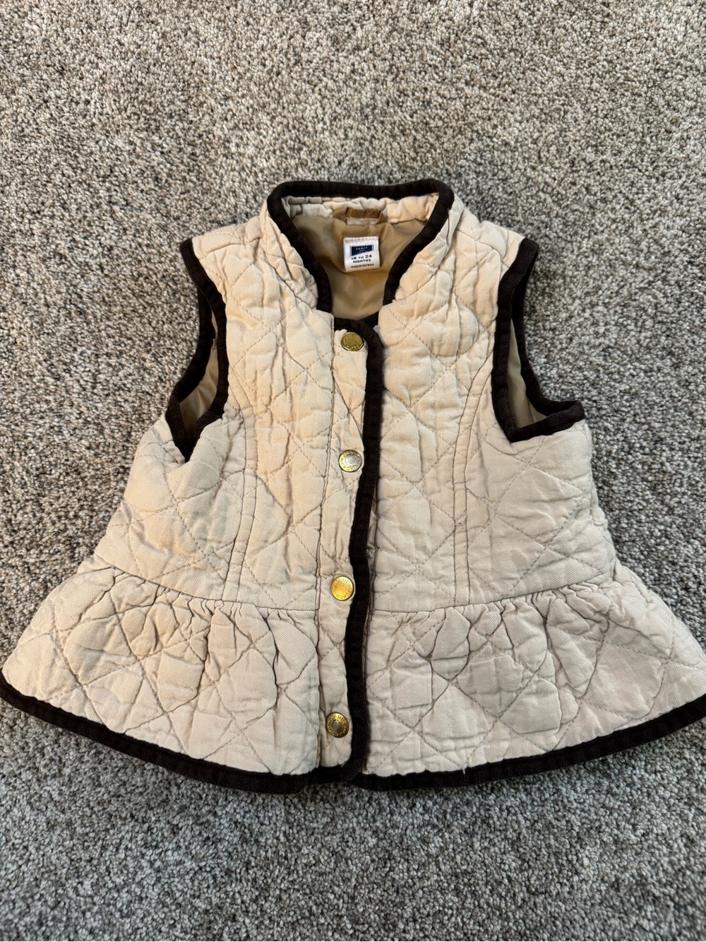 Janie and Jack Beige Quilted Vest with Peplum Hem Size 18-24 Month